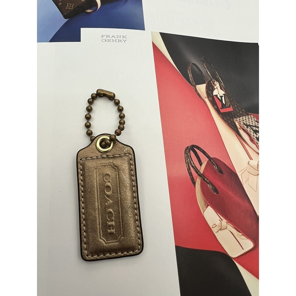 Coach Metallic Bronze Leather Replacement Bag Charm Hangtag Brass Chain